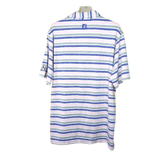 Footjoy Polo Shirt Mens Large Pink Blue Striped Golf Short Sleeve Embroidered FJ - Picture 6 of 11